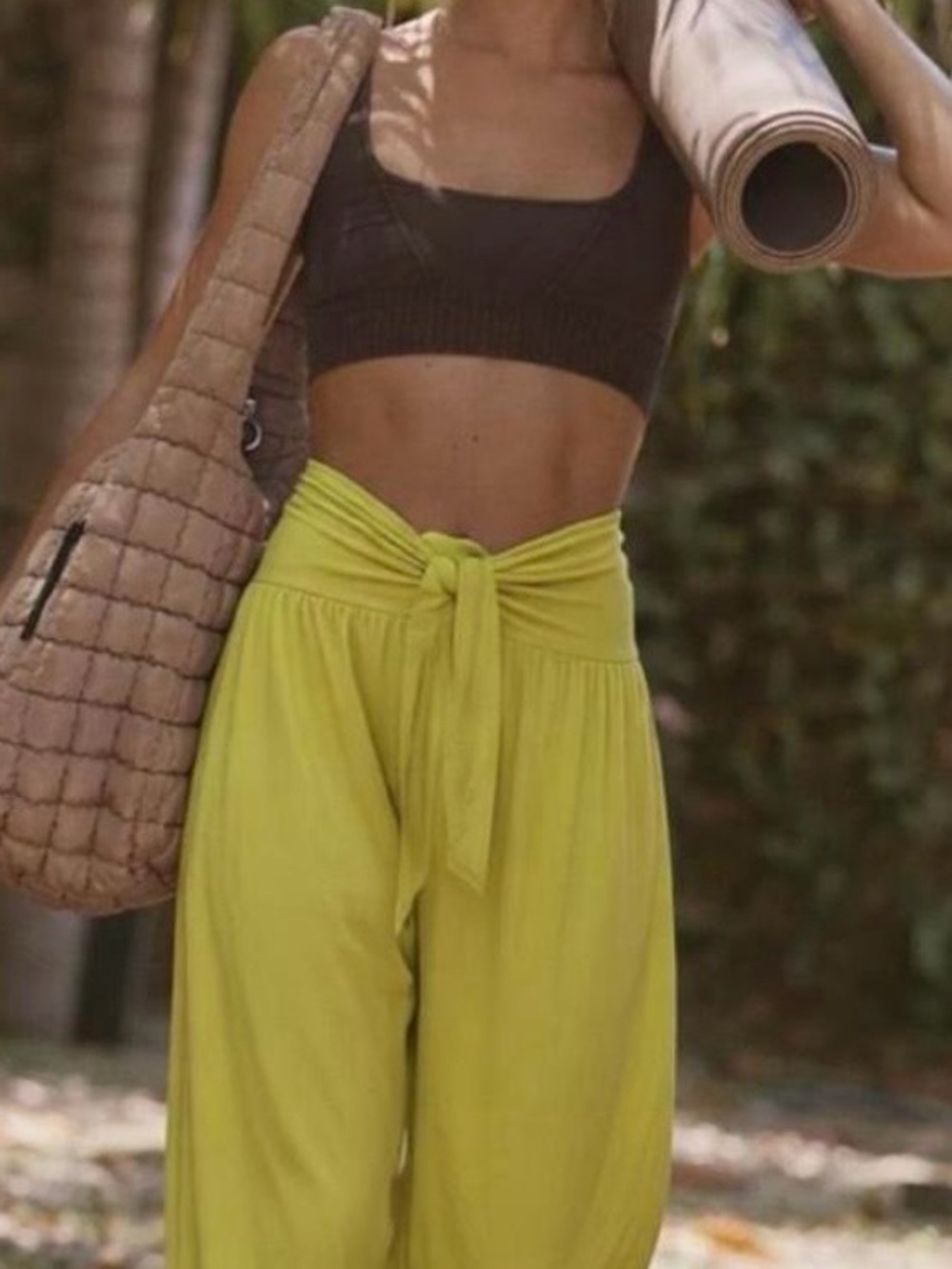 Free People Lime Tie-Front High-Waist Wide-Leg Pants